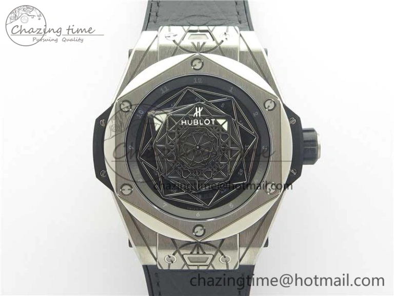Big Bang Sang Bleu Ti WWF 1:1 Best Edition Black Skeletonal Dial On Black Gummy Strap Asian HB1213