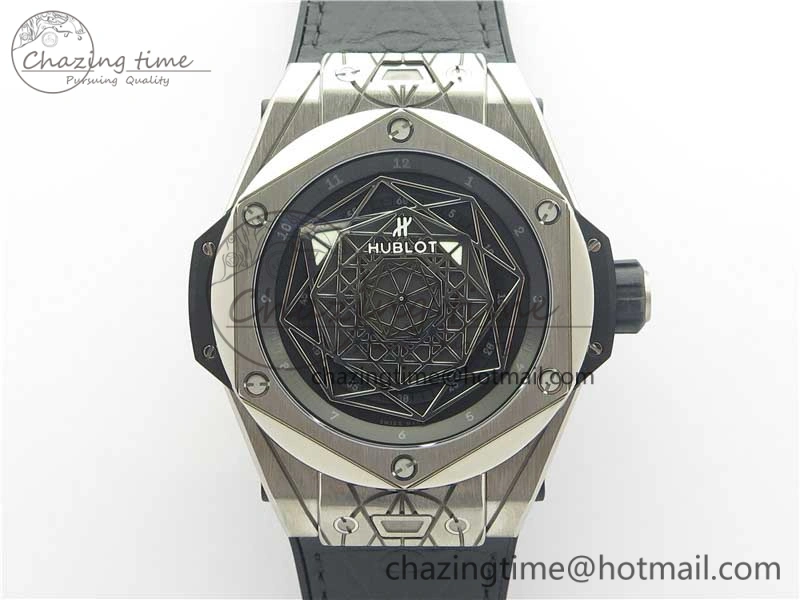 Big Bang Sang Bleu Ti WWF 1:1 Best Edition Black Skeletonal Dial On Black Gummy Strap Asian HB1213