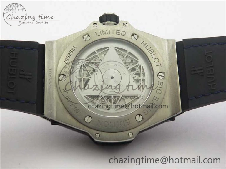 Big Bang Sang Bleu Ti WWF 1:1 Best Edition Blue Skeletonal Dial On Blue Gummy Strap Asian HB1213