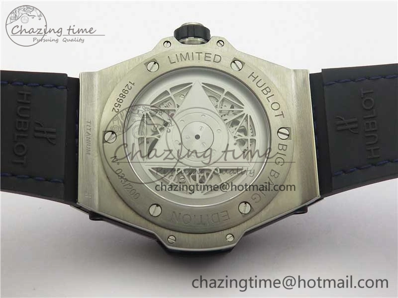 Big Bang Sang Bleu Ti WWF 1:1 Best Edition Blue Skeletonal Dial On Blue Gummy Strap Asian HB1213