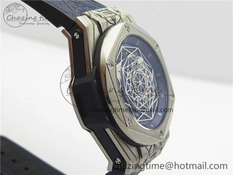 Big Bang Sang Bleu Ti WWF 1:1 Best Edition Blue Skeletonal Dial On Blue Gummy Strap Asian HB1213