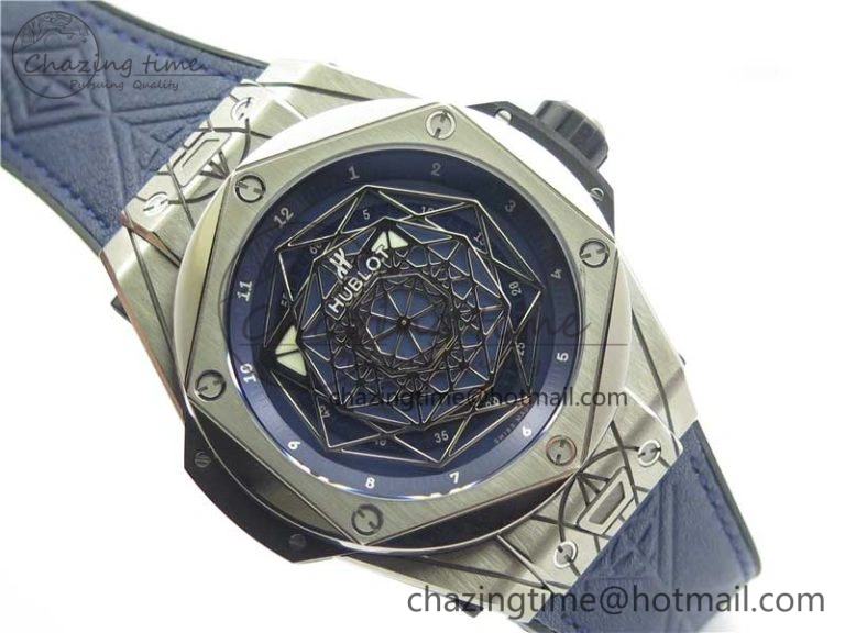 Big Bang Sang Bleu Ti WWF 1:1 Best Edition Blue Skeletonal Dial On Blue Gummy Strap Asian HB1213