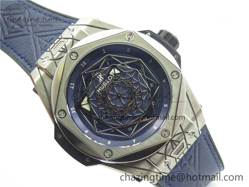 Big Bang Sang Bleu Ti WWF 1:1 Best Edition Blue Skeletonal Dial On Blue Gummy Strap Asian HB1213