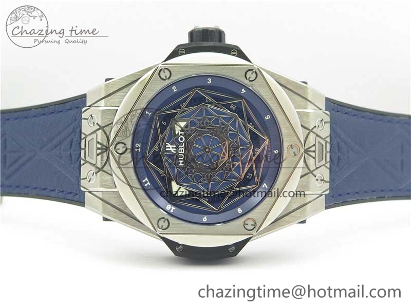 Big Bang Sang Bleu Ti WWF 1:1 Best Edition Blue Skeletonal Dial On Blue Gummy Strap Asian HB1213