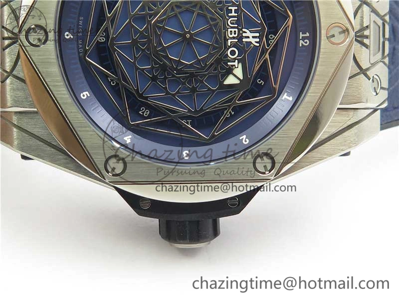 Big Bang Sang Bleu Ti WWF 1:1 Best Edition Blue Skeletonal Dial On Blue Gummy Strap Asian HB1213