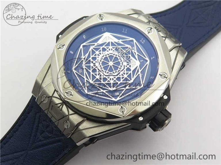 Big Bang Sang Bleu Ti WWF 1:1 Best Edition Blue Skeletonal Dial On Blue Gummy Strap Asian HB1213