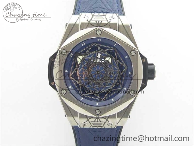 Big Bang Sang Bleu Ti WWF 1:1 Best Edition Blue Skeletonal Dial On Blue Gummy Strap Asian HB1213