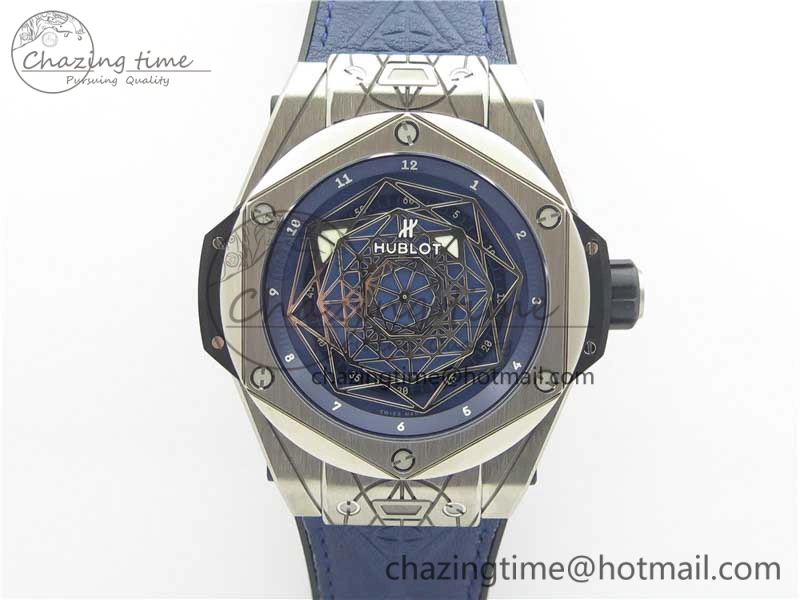 Big Bang Sang Bleu Ti WWF 1:1 Best Edition Blue Skeletonal Dial On Blue Gummy Strap Asian HB1213
