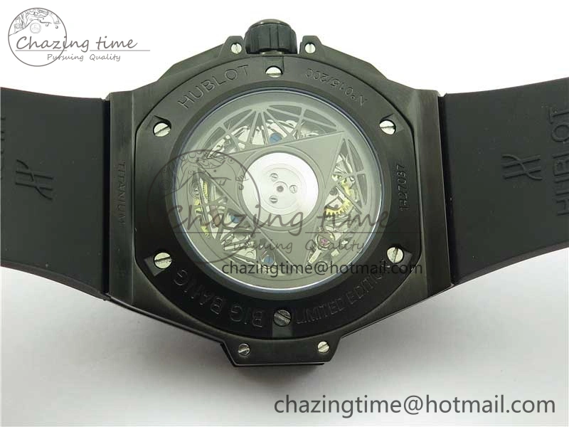 Big Bang Sang Bleu chrono DLC B50 Black Skeletonal Dial On Rubber Strap Asian 7750