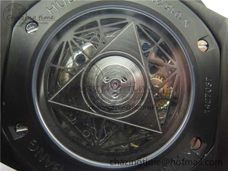 Big Bang Sang Bleu chrono DLC B50 Black Skeletonal Dial On Rubber Strap Asian 7750