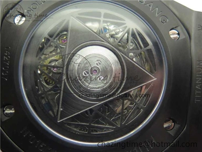 Big Bang Sang Bleu chrono DLC B50 Black Skeletonal Dial On Rubber Strap Asian 7750