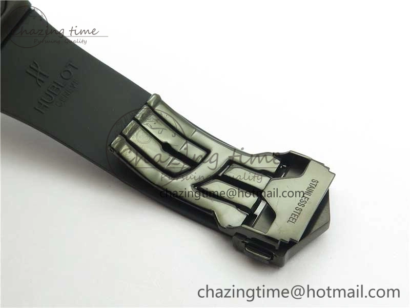 Big Bang Sang Bleu chrono DLC B50 Black Skeletonal Dial On Rubber Strap Asian 7750