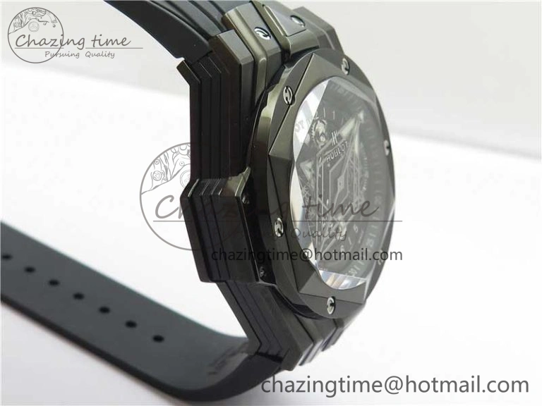 Big Bang Sang Bleu chrono DLC B50 Black Skeletonal Dial On Rubber Strap Asian 7750