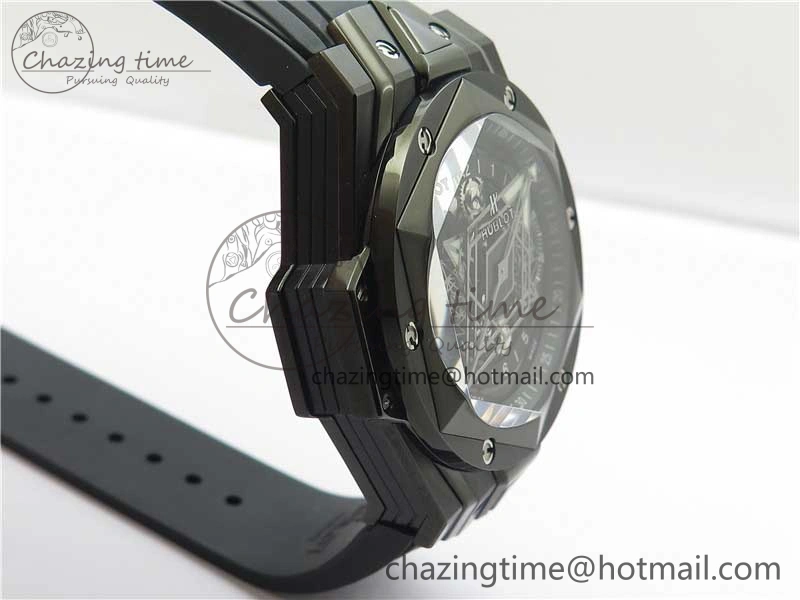Big Bang Sang Bleu chrono DLC B50 Black Skeletonal Dial On Rubber Strap Asian 7750