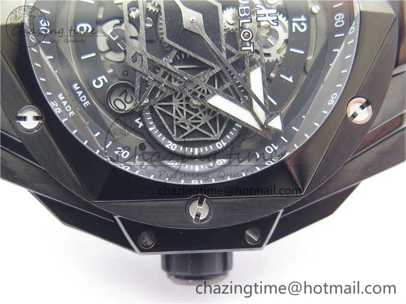 Big Bang Sang Bleu chrono DLC B50 Black Skeletonal Dial On Rubber Strap Asian 7750