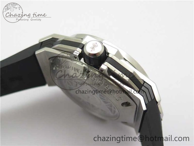 Big Bang Sang Bleu chrono SS B50 Black Skeletonal Dial On Rubber Strap Asian 7750