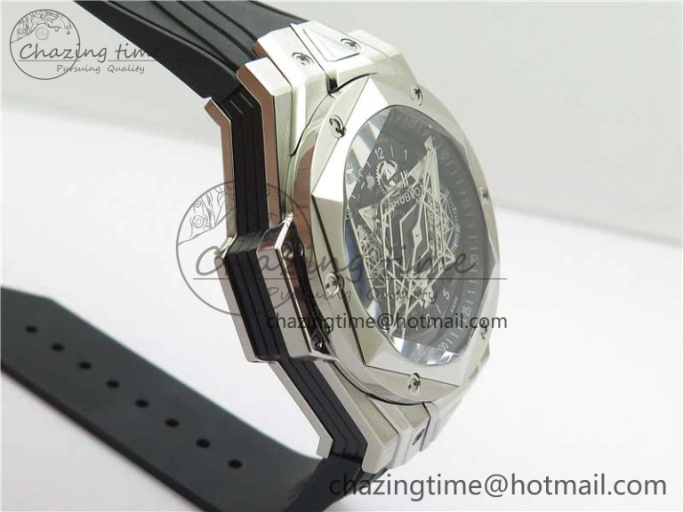 Big Bang Sang Bleu chrono SS B50 Black Skeletonal Dial On Rubber Strap Asian 7750