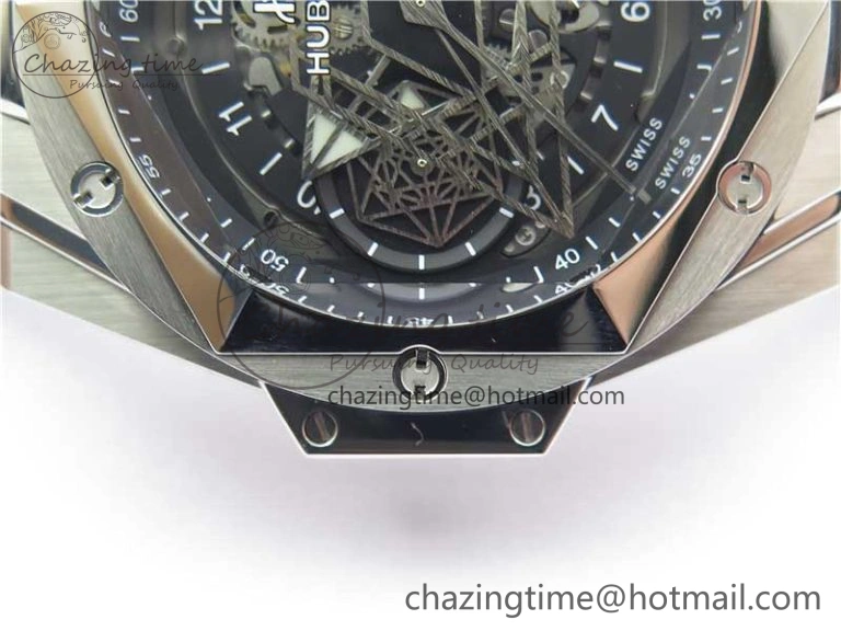 Big Bang Sang Bleu chrono SS B50 Black Skeletonal Dial On Rubber Strap Asian 7750
