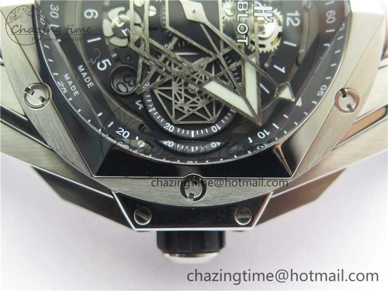 Big Bang Sang Bleu chrono SS B50 Black Skeletonal Dial On Rubber Strap Asian 7750
