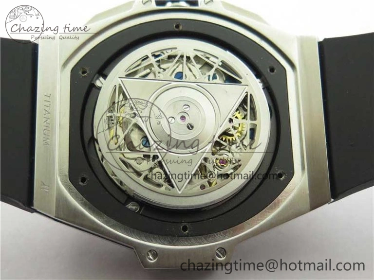 Big Bang Sang Bleu chrono SS B50 Blue Skeletonal Dial On Rubber Strap Asian 7750