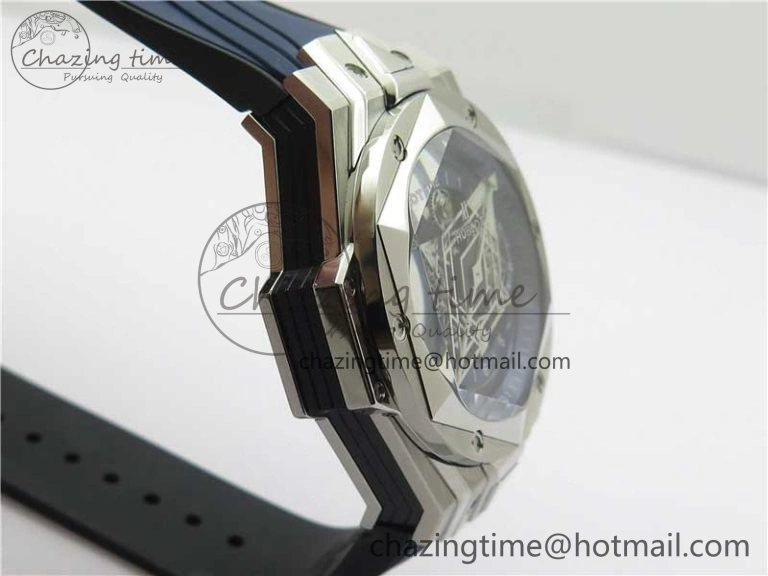 Big Bang Sang Bleu chrono SS B50 Blue Skeletonal Dial On Rubber Strap Asian 7750