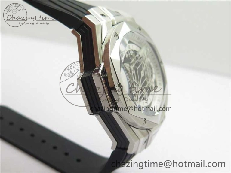 Big Bang Sang Bleu chrono SS B50 White Skeletonal Dial On Gummy Strap Asian 7750