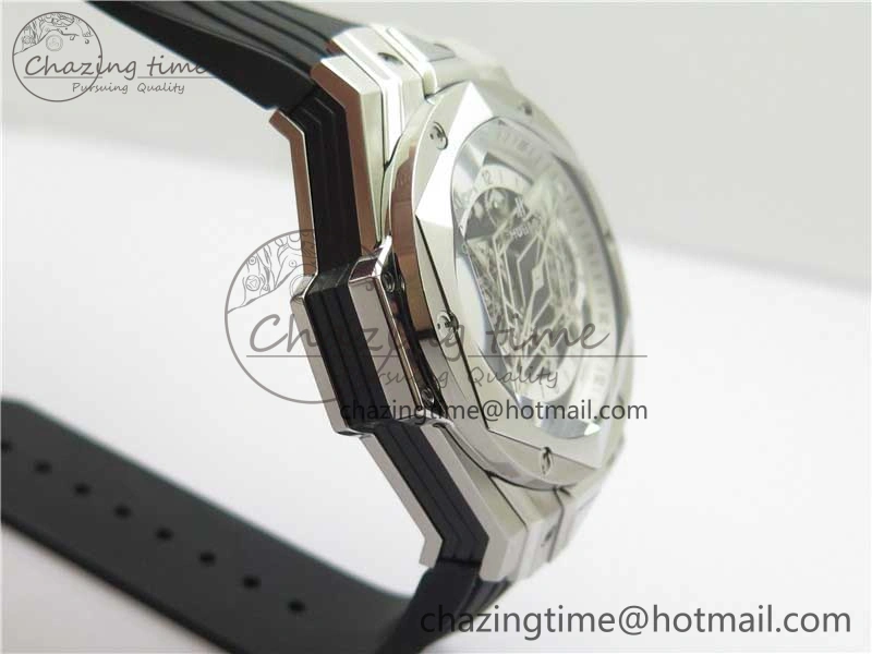 Big Bang Sang Bleu chrono SS B50 White Skeletonal Dial On Gummy Strap Asian 7750