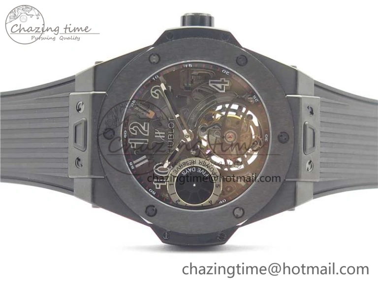 Big Bang Tourbillon King 45mm PVD MJF Best Edition Skeleton Dial on Black Rubber Strap