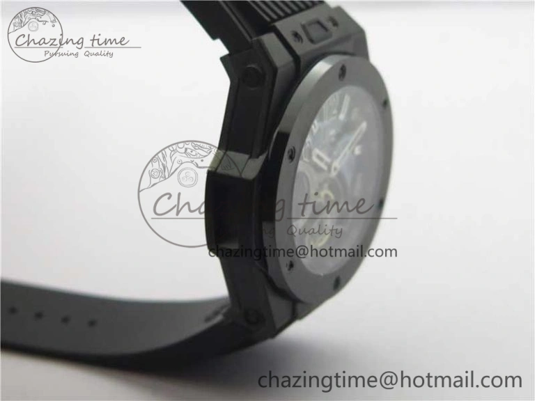 Big Bang Tourbillon King 45mm PVD MJF Best Edition Skeleton Dial on Black Rubber Strap