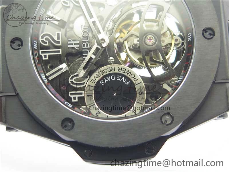 Big Bang Tourbillon King 45mm PVD MJF Best Edition Skeleton Dial on Black Rubber Strap