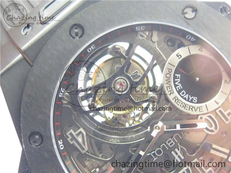 Big Bang Tourbillon King 45mm PVD MJF Best Edition Skeleton Dial on Black Rubber Strap