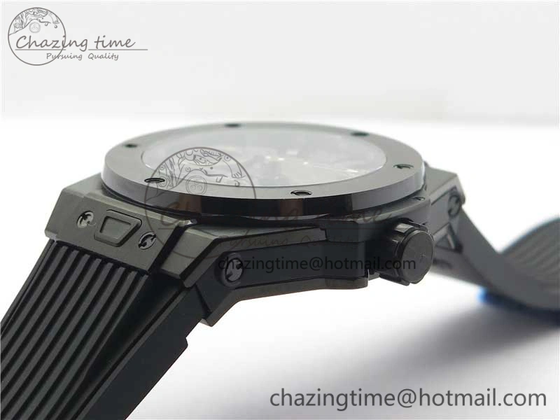 Big Bang Tourbillon King 45mm PVD MJF Best Edition Skeleton Dial on Black Rubber Strap
