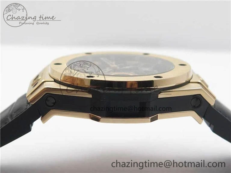 Big Bang Tourbillon King 45mm RG MJF Best Edition Skeleton Dial on Black Gummy Strap
