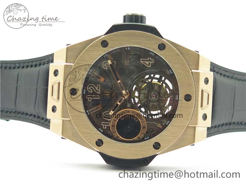 Big Bang Tourbillon King 45mm RG MJF Best Edition Skeleton Dial on Black Gummy Strap