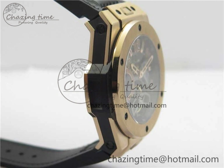 Big Bang Tourbillon King 45mm RG MJF Best Edition Skeleton Dial on Black Gummy Strap