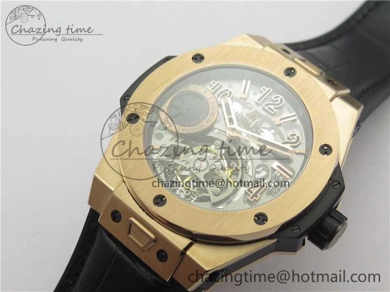 Big Bang Tourbillon King 45mm RG MJF Best Edition Skeleton Dial on Black Gummy Strap
