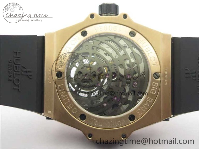 Big Bang Tourbillon King 45mm RG MJF Best Edition Skeleton Dial on Black Rubber Strap