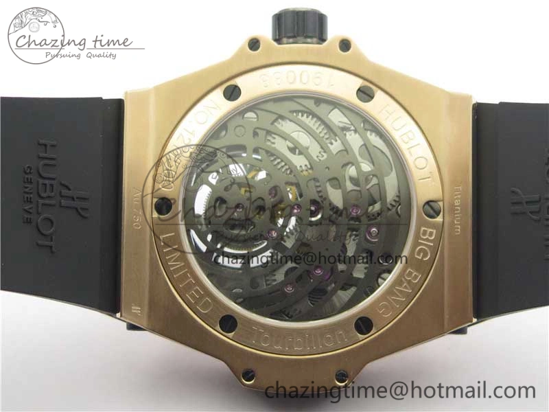 Big Bang Tourbillon King 45mm RG MJF Best Edition Skeleton Dial on Black Rubber Strap