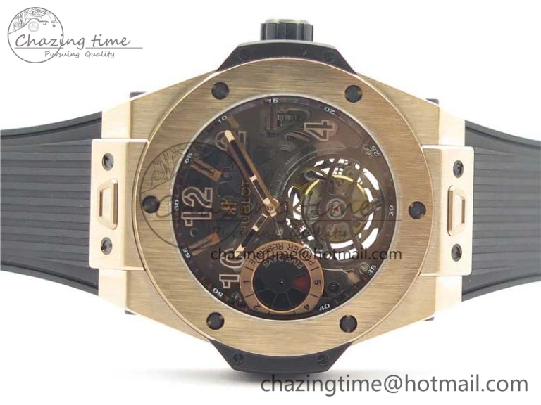 Big Bang Tourbillon King 45mm RG MJF Best Edition Skeleton Dial on Black Rubber Strap