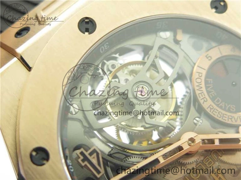 Big Bang Tourbillon King 45mm RG MJF Best Edition Skeleton Dial on Black Rubber Strap