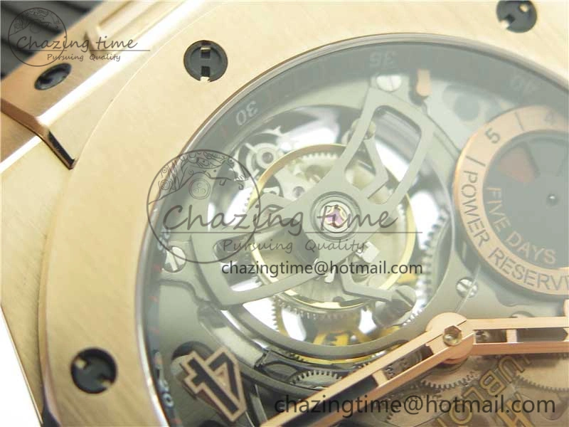 Big Bang Tourbillon King 45mm RG MJF Best Edition Skeleton Dial on Black Rubber Strap