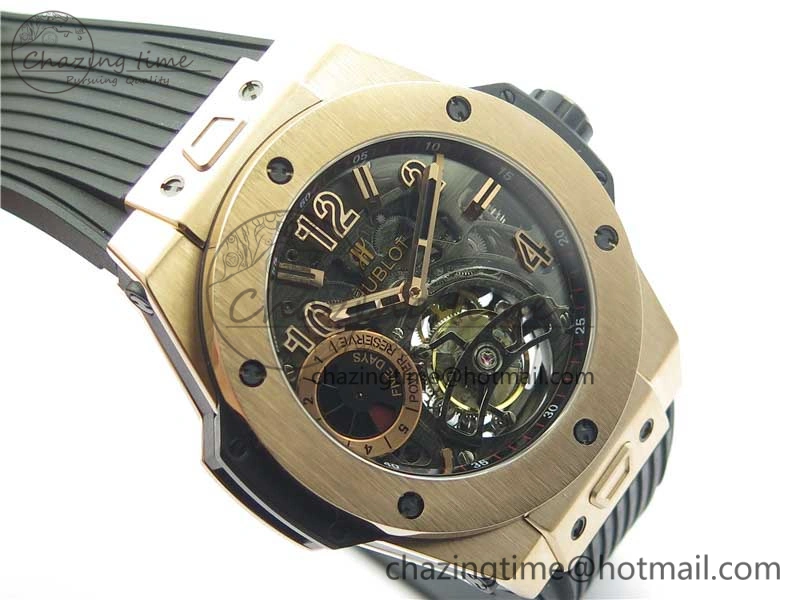 Big Bang Tourbillon King 45mm RG MJF Best Edition Skeleton Dial on Black Rubber Strap