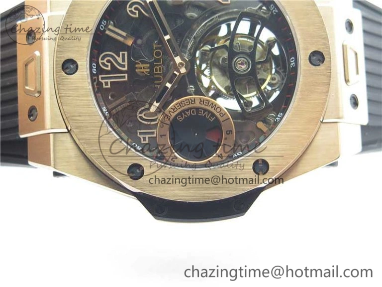 Big Bang Tourbillon King 45mm RG MJF Best Edition Skeleton Dial on Black Rubber Strap