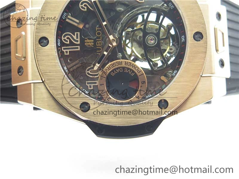 Big Bang Tourbillon King 45mm RG MJF Best Edition Skeleton Dial on Black Rubber Strap