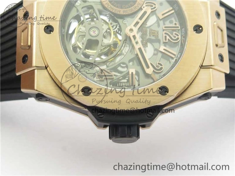 Big Bang Tourbillon King 45mm RG MJF Best Edition Skeleton Dial on Black Rubber Strap