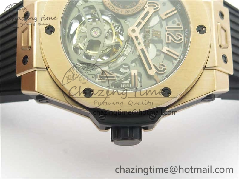 Big Bang Tourbillon King 45mm RG MJF Best Edition Skeleton Dial on Black Rubber Strap