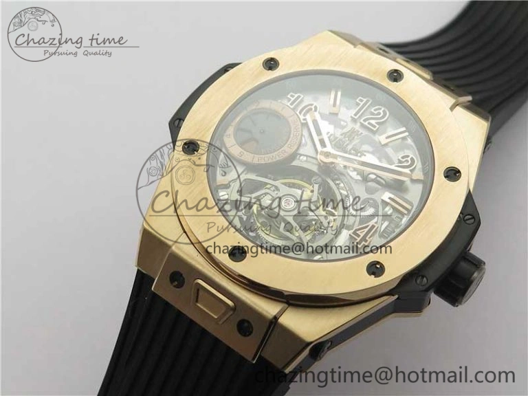 Big Bang Tourbillon King 45mm RG MJF Best Edition Skeleton Dial on Black Rubber Strap