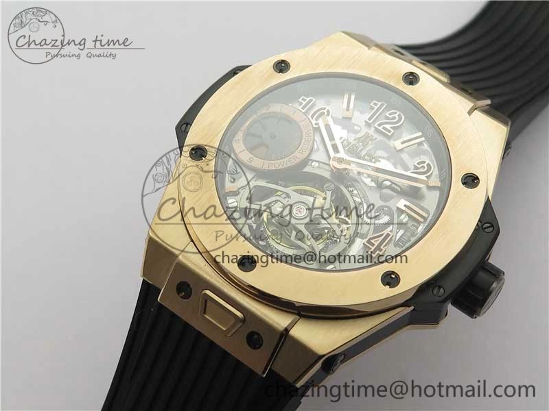 Big Bang Tourbillon King 45mm RG MJF Best Edition Skeleton Dial on Black Rubber Strap