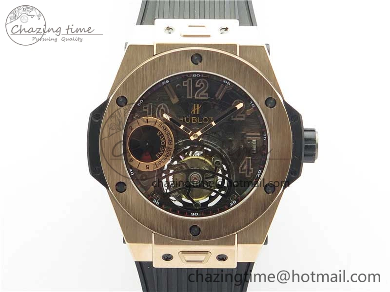 Big Bang Tourbillon King 45mm RG MJF Best Edition Skeleton Dial on Black Rubber Strap