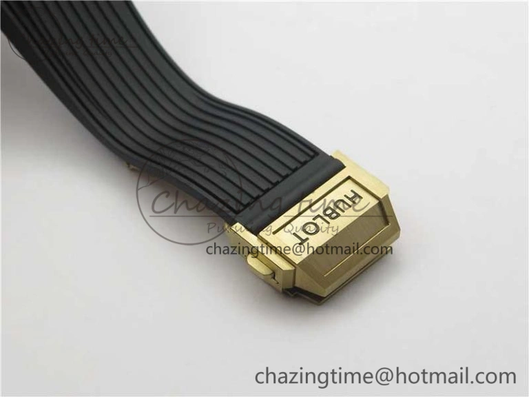 Big Bang Tourbillon King 45mm YG MJF Best Edition Skeleton Dial on Black Rubber Strap